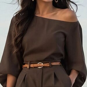 Elegant Brown Off-Shoulder Jumpsuit